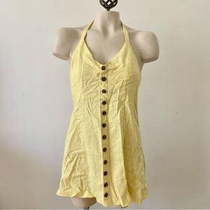 Yellow Linen Halter Neck Button Dress